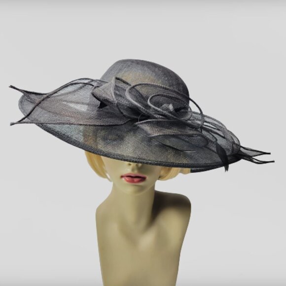 Large Wide Brim Black Sinamay Kentucky Derby Church Wedding Adjustable Hat- NEW - Picture 5 of 16